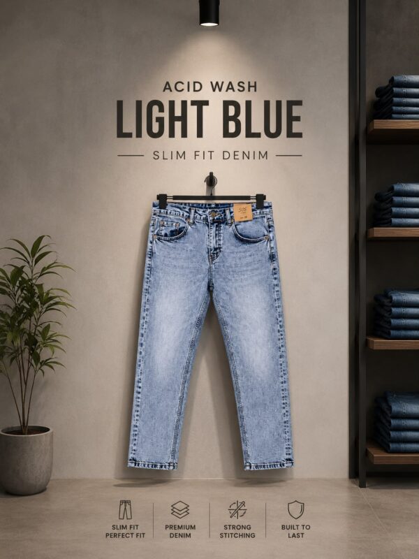 Acid Wash Light Blue Slim Fit Denim