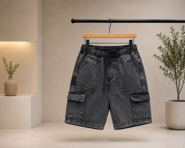 Acid Wash Dark Gray Pocket Denim Short