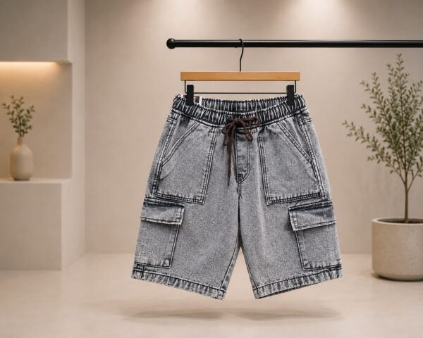 Acid Wash Light Gray Pocket Denim Short