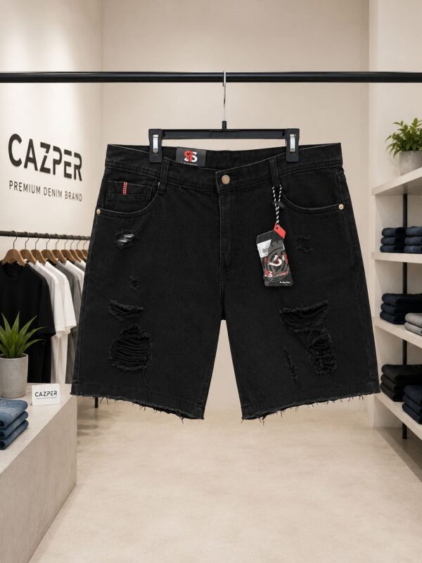 SIS Black Patch Denim Short